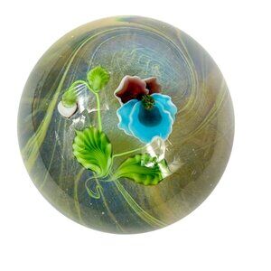 Lundberg Studios Daniel Salazar Artist Proof Pansy Art Glass Paperweight 2.75 In